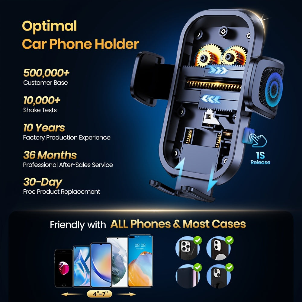 Car Phone Holder Dashboard Mount Universal Hands-Free Cell Phone Car Mount for iPhone 17 16 15 14 Samsung Galaxy Android Smartphones Upgraded Secure Rattle-Free Dash Mount Black