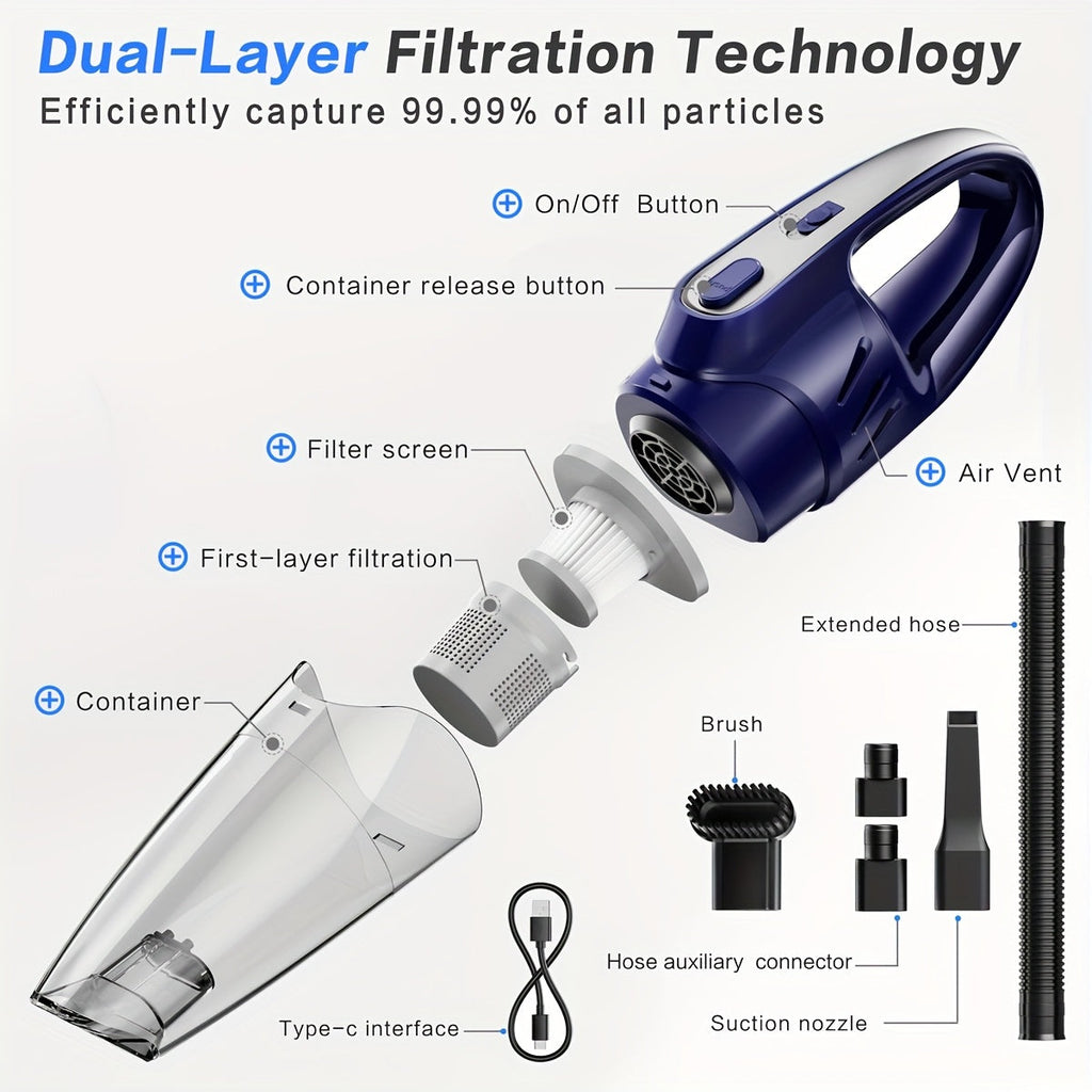 Cordless Car Vacuum Cleaner 6000PA High-Power Suction Handheld Vacuum with 2000mAh Rechargeable Battery 5 Accessories Quiet Motor for Car Interior Home Pet Hair Removal Pink Gift for Women