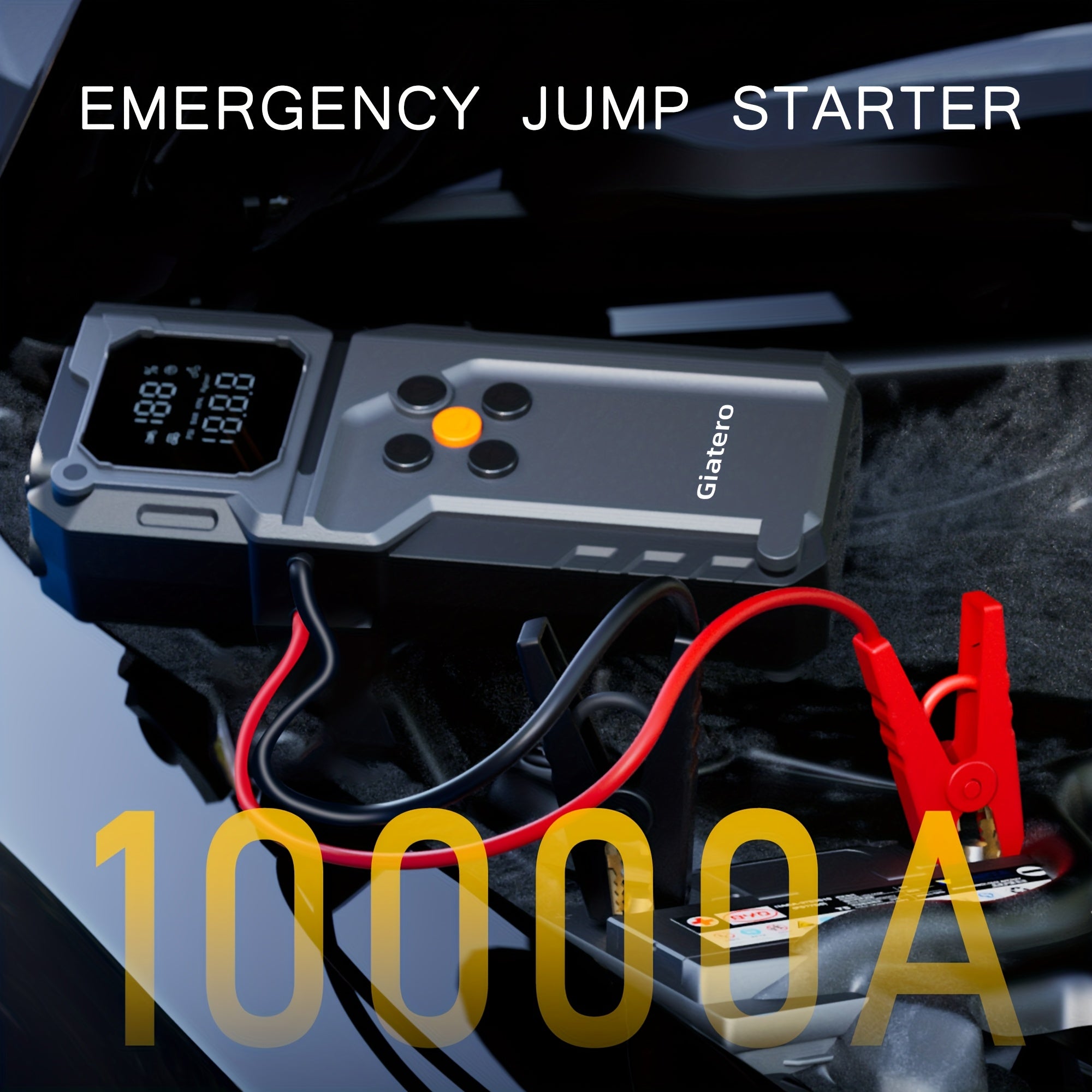 10000A Jump Starter with Air Compressor 160 PSI, Portable Car Battery Booster Pack for Gas & Diesel Engines, USB-C QC 3.0 Fast Charge, LED Flashlight, Digital Display – Giatero Q27