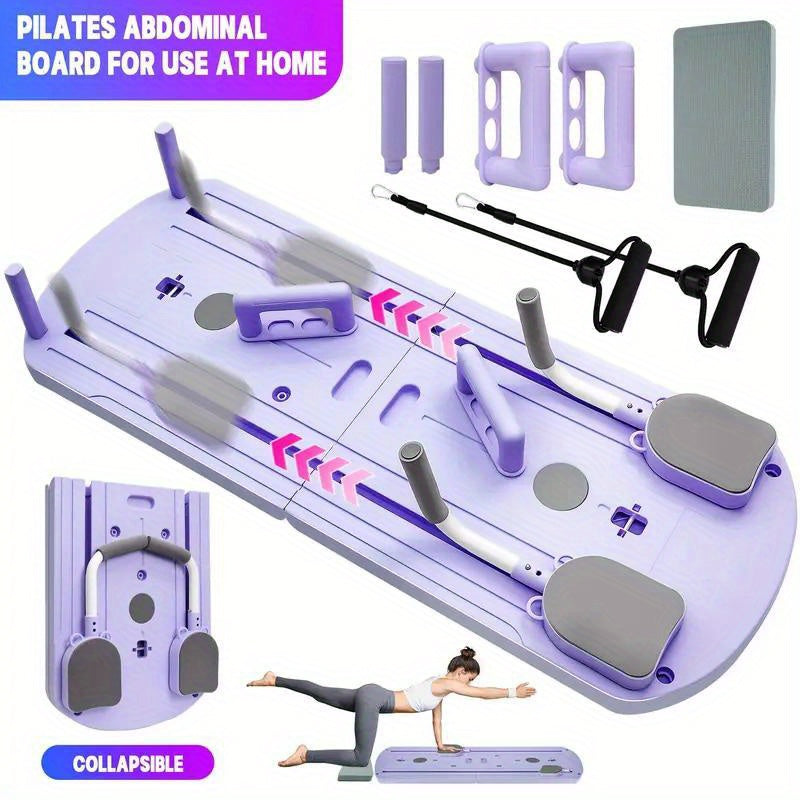 Foldable Pilates Board 8-in-1 with Resistance Bands for Home Gym – Multi-Color Core Ab Trainer, Anti-Deformation PP, Compact Storage, Full Body Workout Equipment for Women & Men, Pink Purple Black Gray