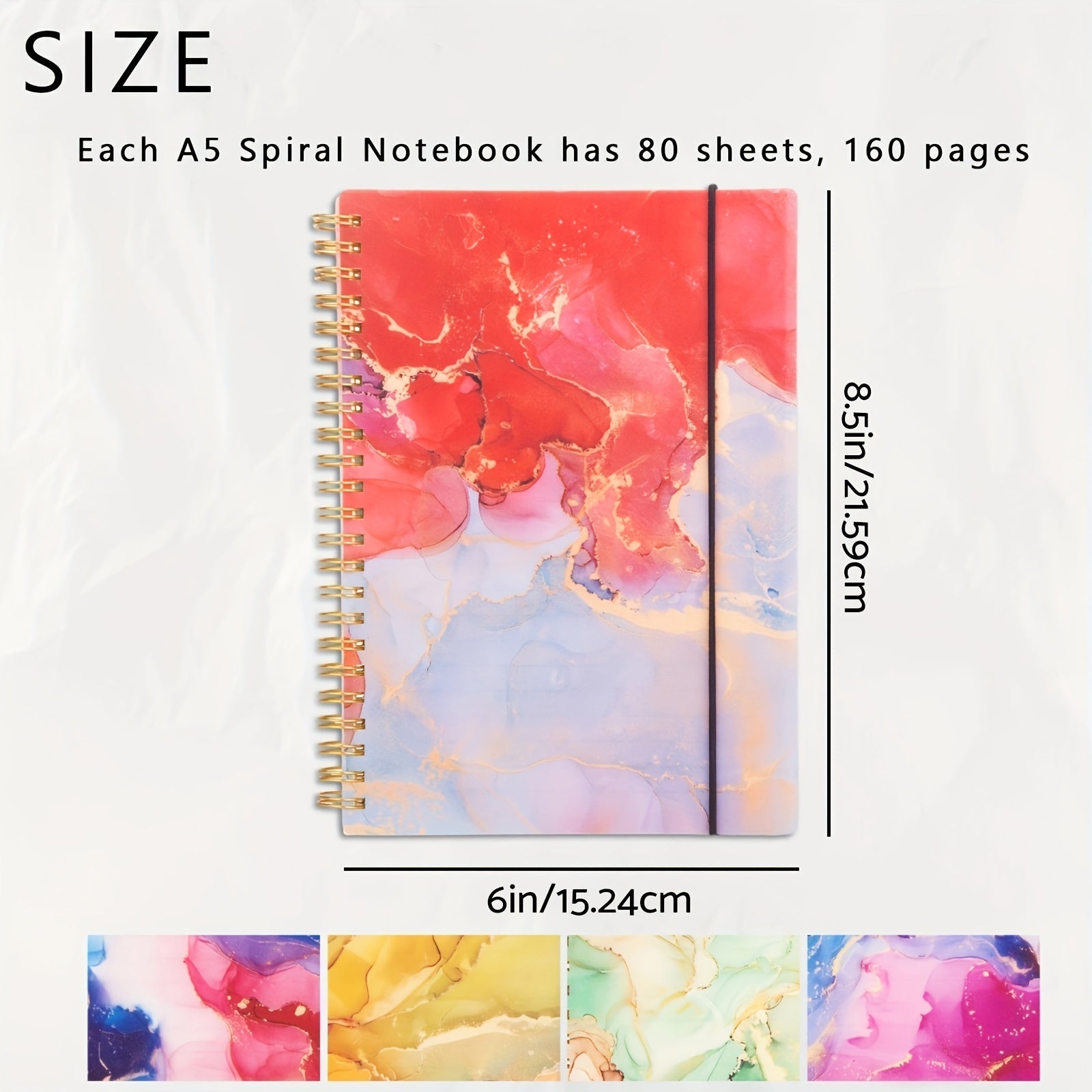 5-Pack Marble Hardcover Spiral Notebook A5 400 Sheets No-Bleed Thick Paper Journal Set for School Work Journaling Bullet Journal Planning Back to School Teacher Appreciation Gift