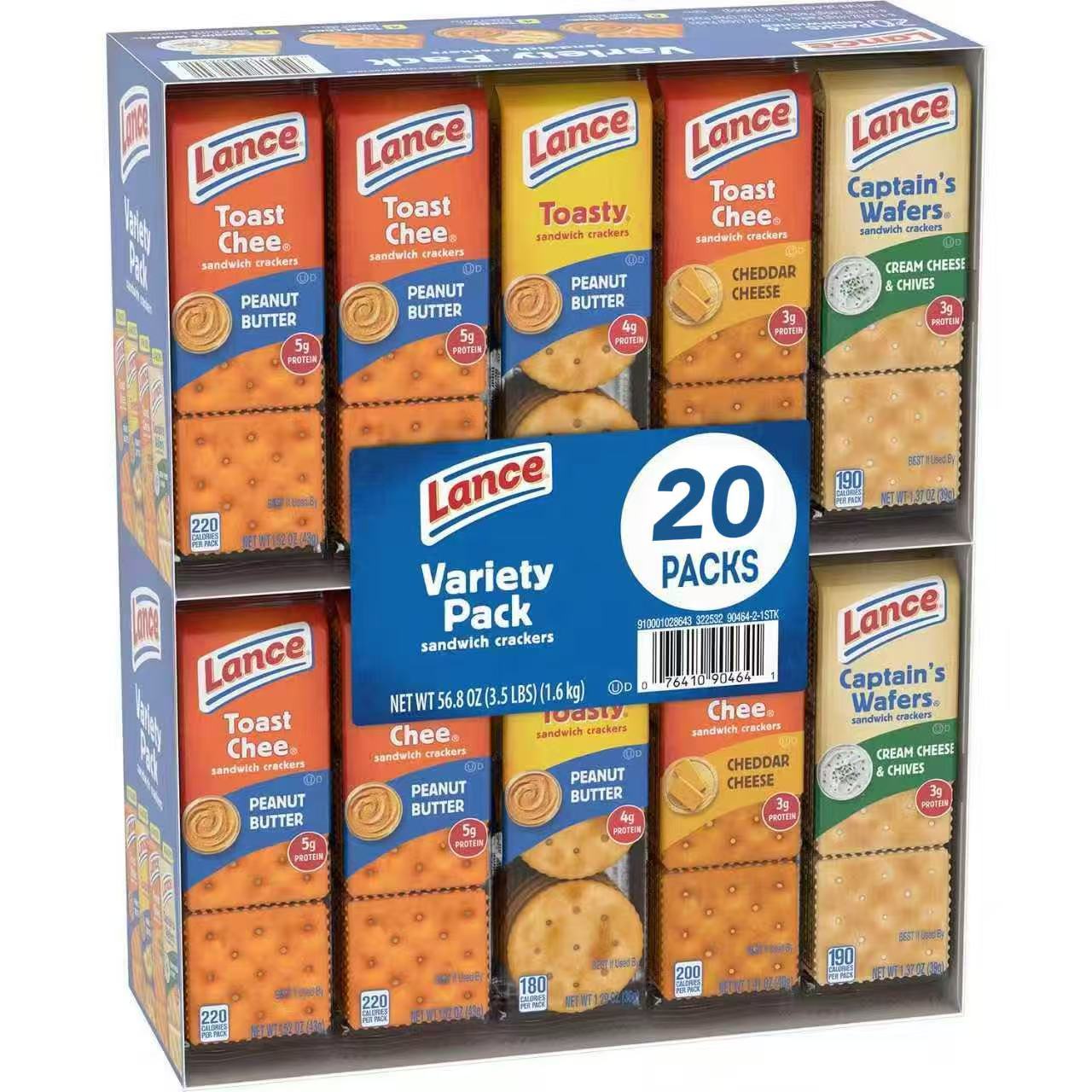 Lance Sandwich Crackers Variety Pack Peanut Butter Cheese Classic Flavors 20 or 40 Count Snack Pack