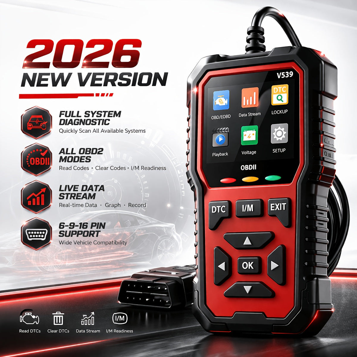 Advanced OBD2 Scanner Faster Processing Chip 10 Languages Read Clear Engine Codes Live Data Freeze Frame I/M Readiness All OBD2 Protocols CAN ISO KWP All Cars 1996+ Red | Nova Mart