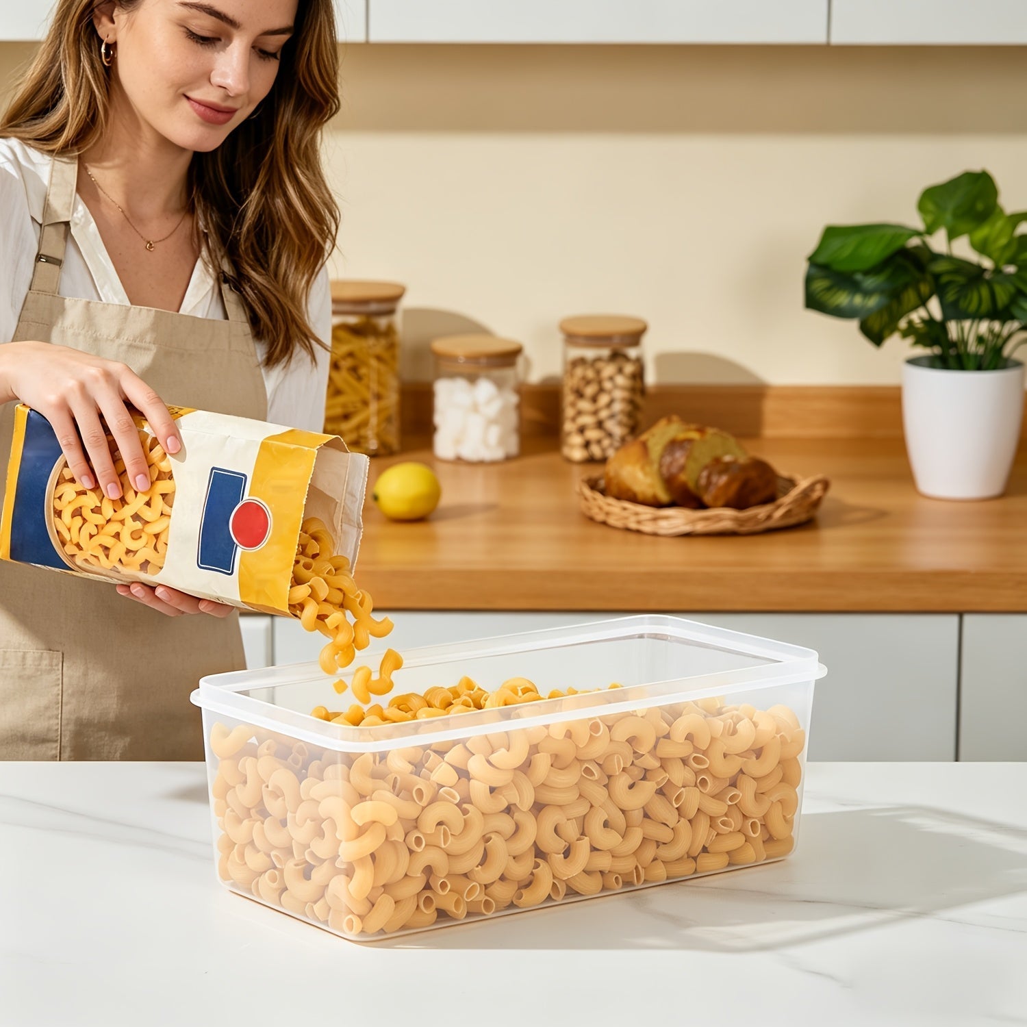 Airtight Food Storage Containers with Lids 4-Pack 108.2oz, BPA-Free Plastic Spaghetti Pasta Container Set, 4-Side Locking Lid Pantry Organizer for Dry Food Flour Cereal Kitchen Storage