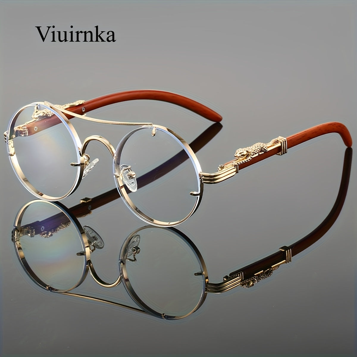 Round Metal Frame Gradient Sunglasses for Men & Women – Luxury Double Bridge, Leopard Detail Hinges, Gradient PC Lenses, Includes Case, Chic Vacation & Street Style Eyewear