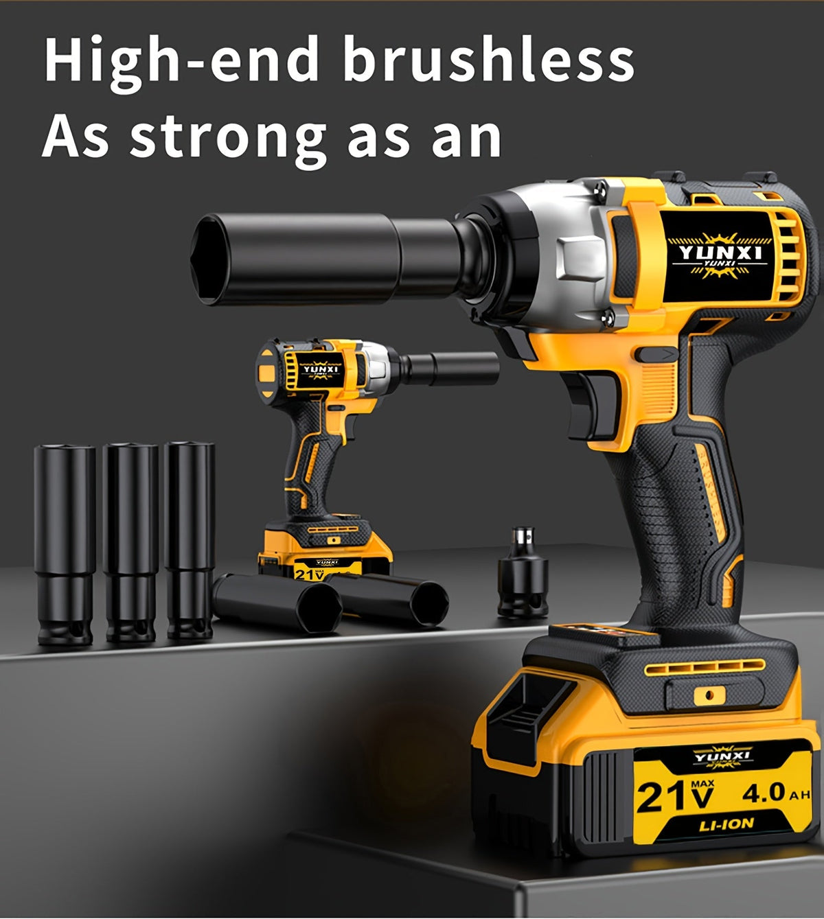 21V Brushless Cordless Impact Wrench & Drill Set – 4000mAh Li-ion Battery, Toolbox, Charger & Socket Accessories for Automotive, Home & Industrial Use