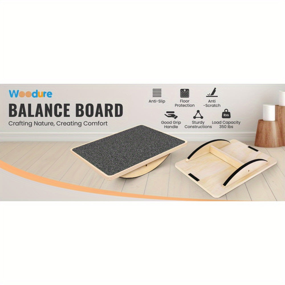 Wooden Balance Board for Adults – Anti-Slip Wobble Rocker Board 350 LBS, Balance Plate & Circular Board Options, Core Strength Physical Therapy Standing Desk Rehab Training for Beginners Seniors Athletes