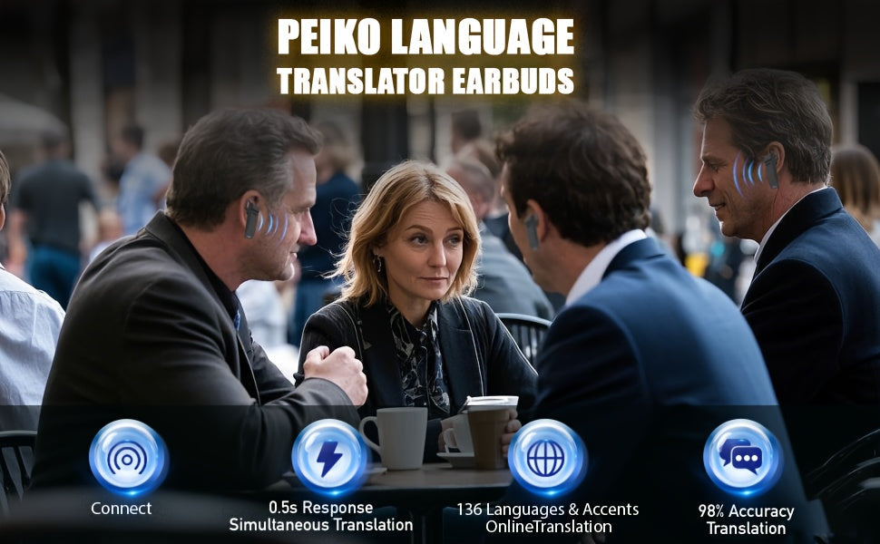 PEIKO PK-10 AI Language Translator Earphone – Real-Time Voice Translation in 136 Languages Online & 11 Languages Offline, Single Earbud with Music & Call Support, Travel Translator Device