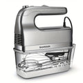 Electric Hand Mixer 5-Speed Plus Turbo with Storage Case & 5 Stainless Steel Attachments - 2 Beaters, 2 Dough Hooks, 1 Whisk, Handheld Kitchen Mixer for Baking, Silver