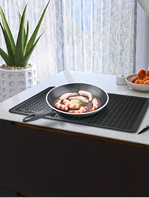 Silicone Electric Stove Top Cover Mat 28 x 20 Inch Heat Resistant Up to 450F Non-Slip Washable Ceramic Glass Cooktop Protector Extra Large Flat RV Range Cover Multipurpose Kitchen Mat Black