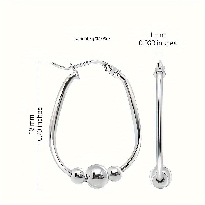 925 Sterling Silver Bead Hoop Earrings for Women 18mm – Hypoallergenic 3-Bead Pendant Ring Earrings with Gift Box, Nickel-Free Elegant Jewelry Perfect Birthday Holiday Anniversary Gift