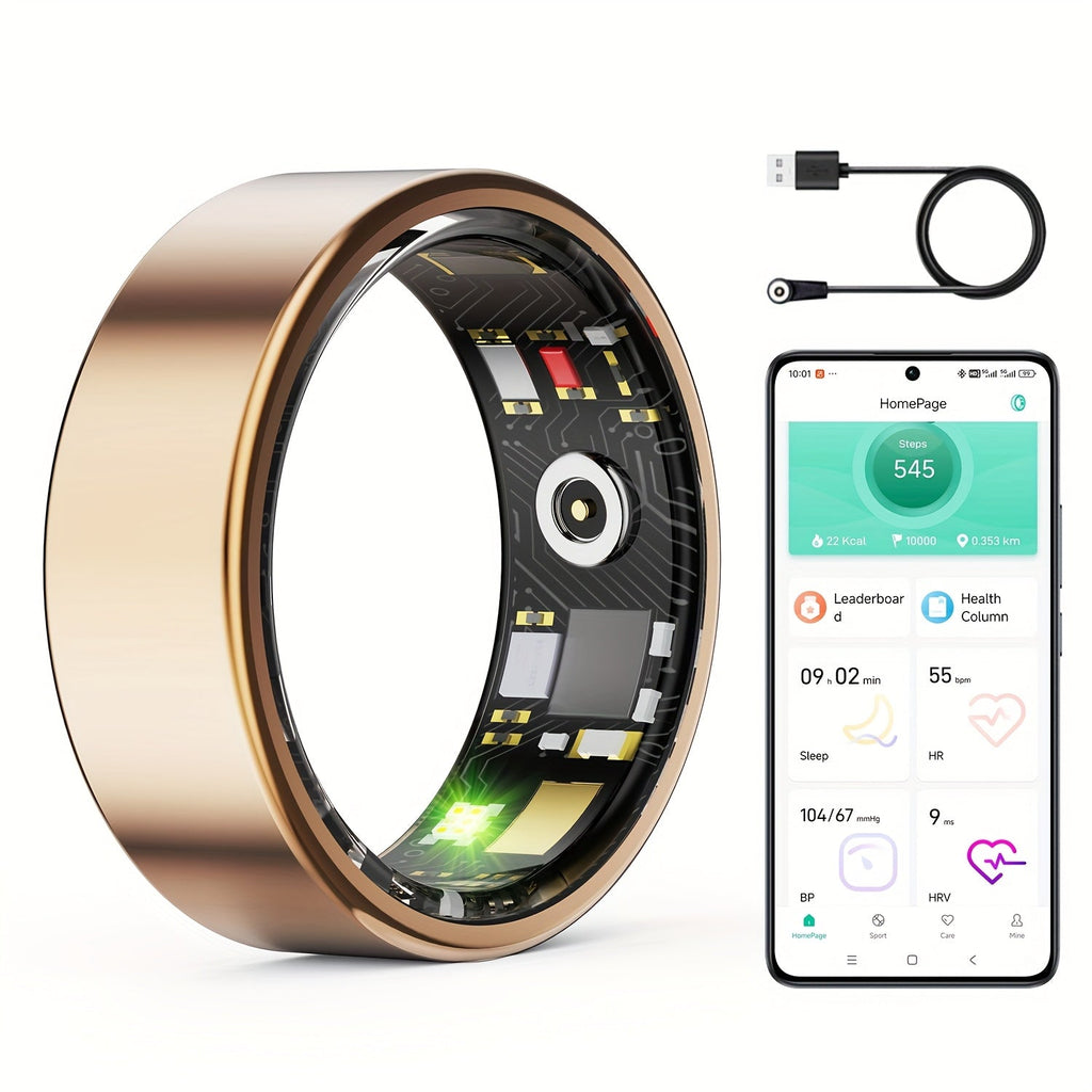 Smart Ring with Camera Control for Women & Men – IP68 Waterproof Fitness Tracker, Sleep Tracking, Step Counter, Exercise Monitoring, iPhone & Android Compatible, Black Rose Gold Silver Sizes 7–13