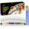 Glass Paint Set 12 Colors Non-Toxic Acrylic Stained Glass Painting Kit for Wine Glasses Windows Ceramic Mugs ASTM Certified Odorless with 3 Brushes for Adults Artists and Beginners