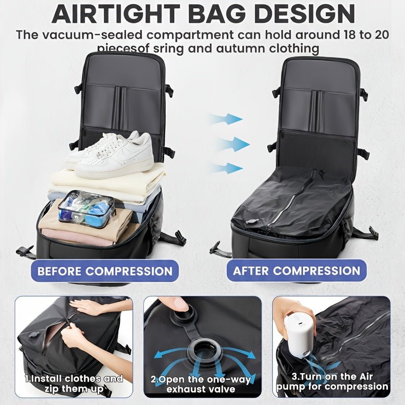 Vacuum Seal Travel Backpack with Air Pump – Expandable Large Capacity Compression Space Saver Laptop Carry-On Bag Oxford Cloth for Men Women Hiking Camping Travel