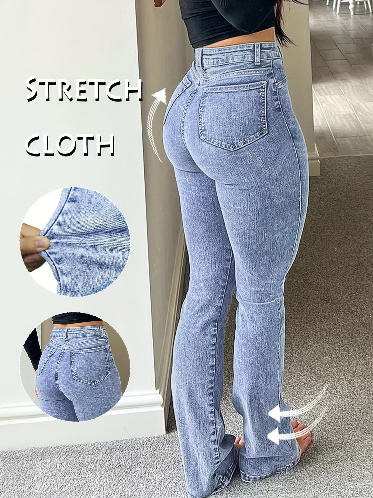 Y2K Vintage High-Waist Straight Leg Denim Jeans Women High Elastic Waistband Solid Color Long Pants 12 Colors XS-XXL Streetwear