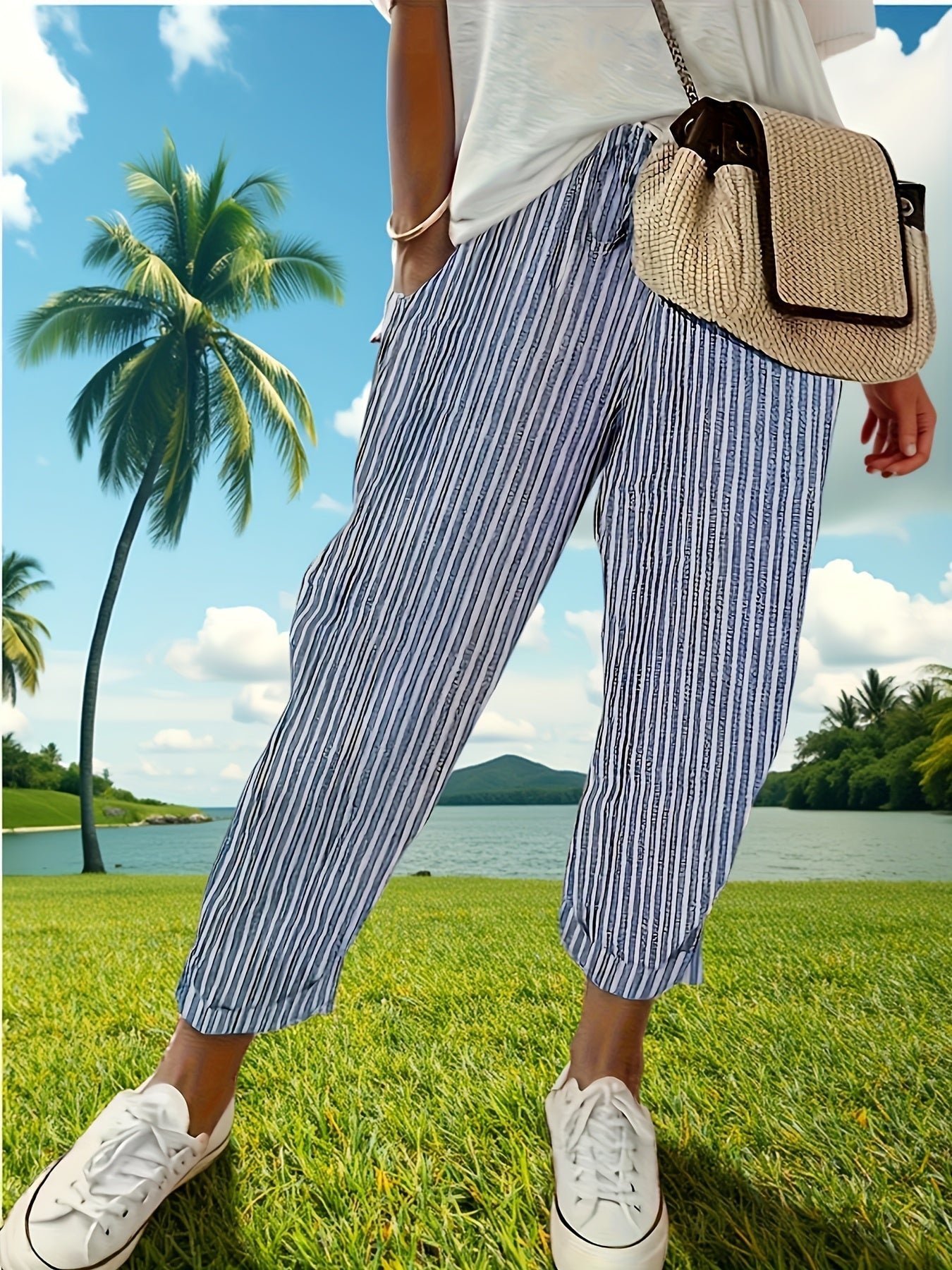 Women's High-Waisted Wide Leg Pants Side Stripe Casual Loose Fit Trousers – Lightweight Breathable All-Season Everyday Wear 5 Colors Black Brown Green Blue Red S-XXL