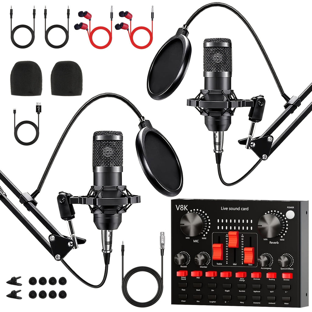 BM-800 Podcast Recording Studio Bundle with Live Sound Card, Voice Changer & Earphones – Complete Audio Interface Kit for Streaming, Vlogging & Live Broadcast, Multiple Models Available