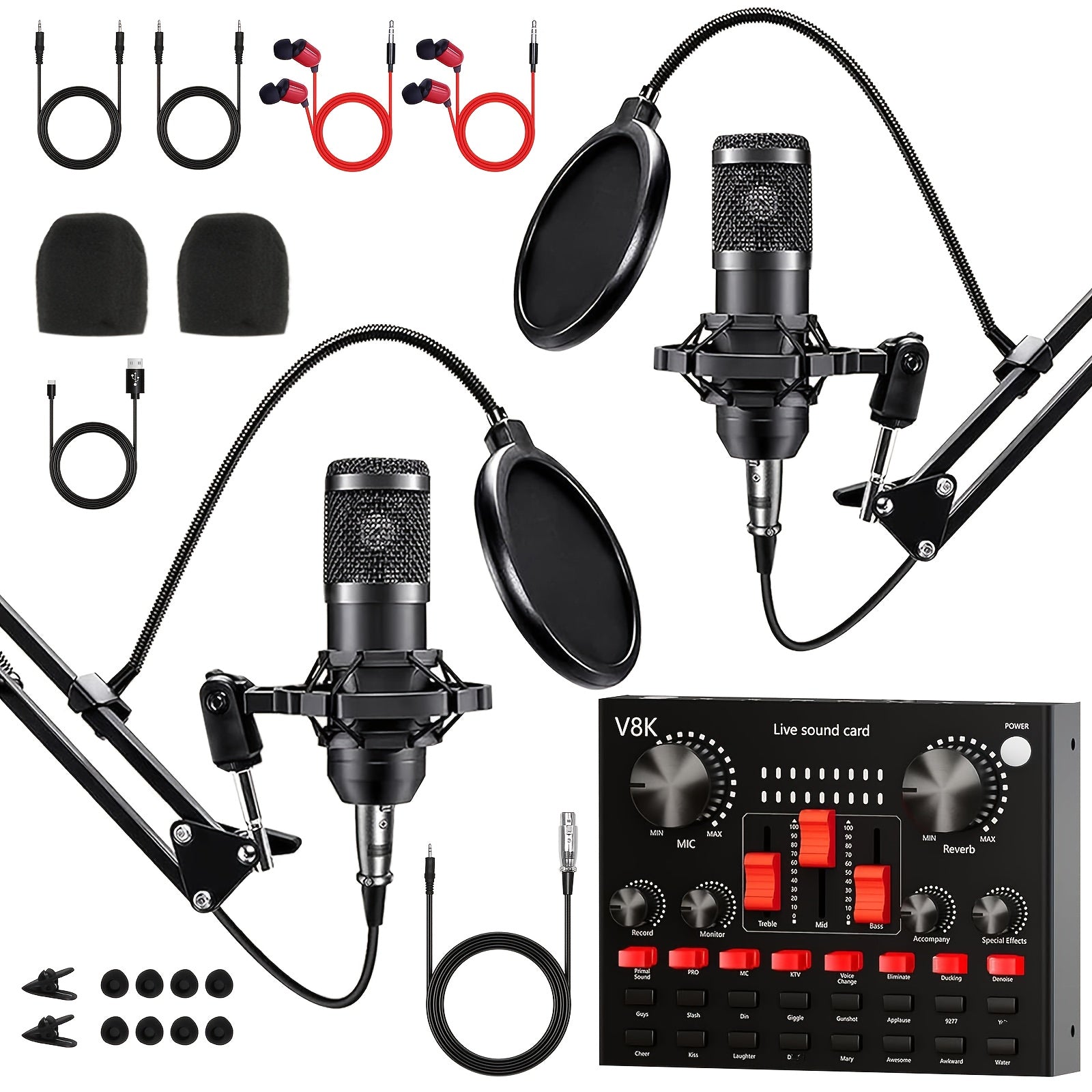 BM-800 Podcast Recording Studio Bundle with Live Sound Card, Voice Changer & Earphones – Complete Audio Interface Kit for Streaming, Vlogging & Live Broadcast, Multiple Models Available