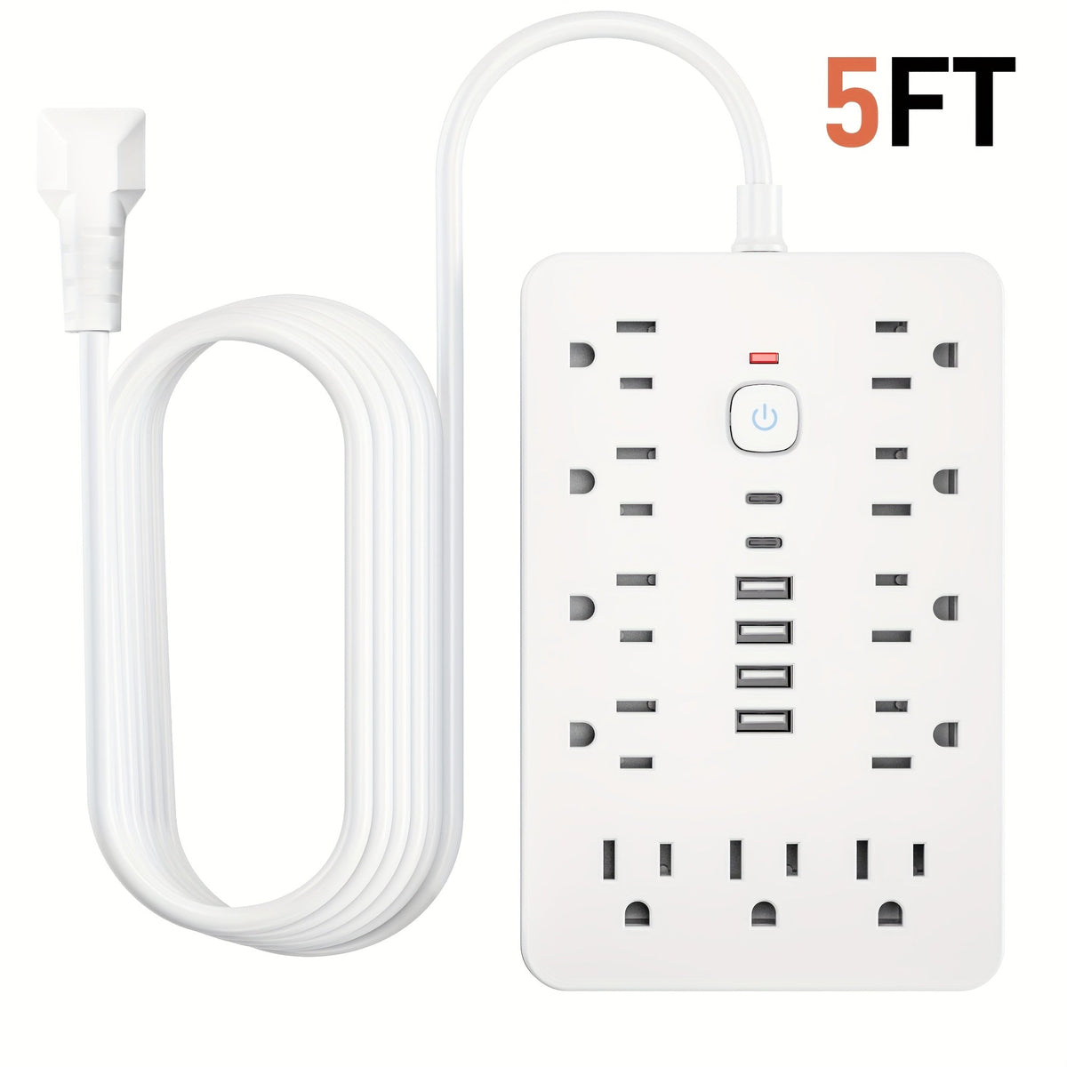 17-in-1 Power Strip Surge Protector 11 AC Outlets 4 USB-A 2 USB-C Ports Flat Plug Space-Saving Extension Cord Home Office Desk Kitchen Bedroom 5ft 10ft White Black