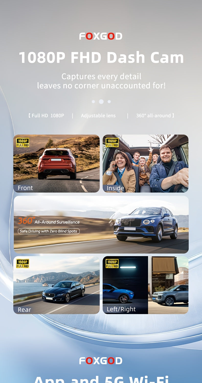 360 Dash Cam 3 4 Channel 1080P HD Full Coverage Night Vision WDR G-Sensor Loop Recording 24/7 Parking Monitor WiFi Multi-Lens Car Camera System Zero Blind Spots Front Rear Side Interior