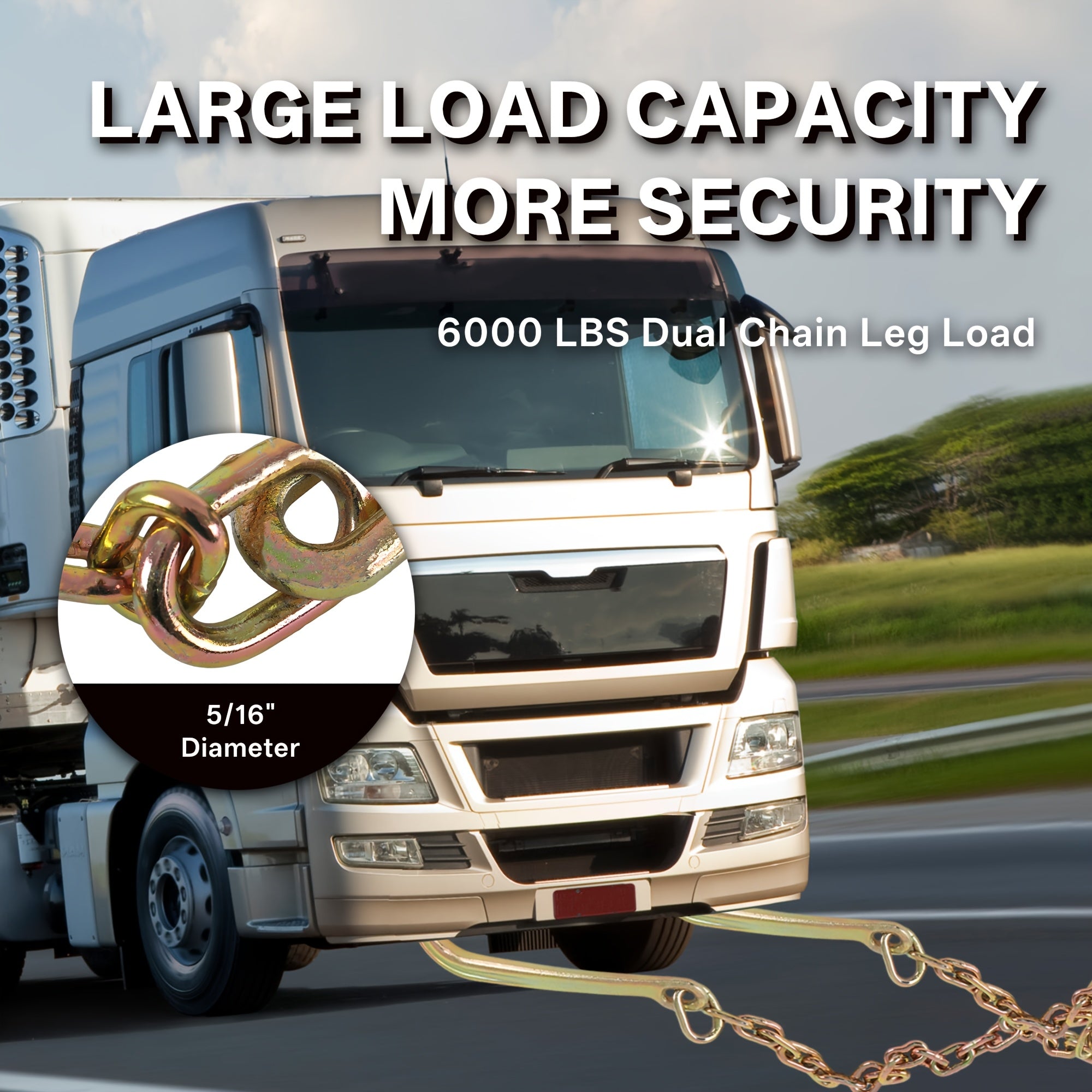 Grade 70 Heavy Duty Trailer Chain Set 5/16 Inch x 2 Feet with J Hooks and V-Chain Grab Hooks - Anti-Rust 20Mn2 Alloy Steel, 6000 lb Safe Working Load for Flatbed Trailer, Towing and Cargo Securing