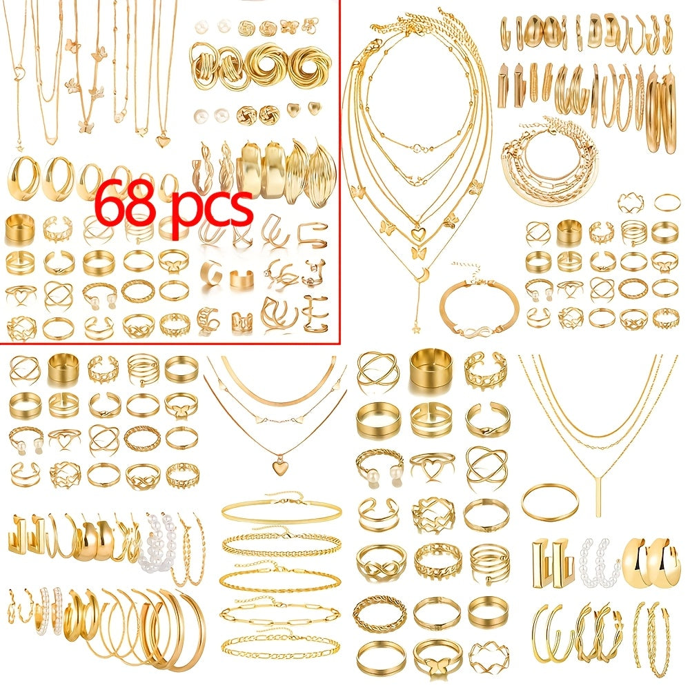 Retro Jewelry Set for Women – 35 to 68pcs Butterfly Heart Star Moon Charms Elegant Mixed Lot Stackable Daily Wear & Gift for Friends Sisters