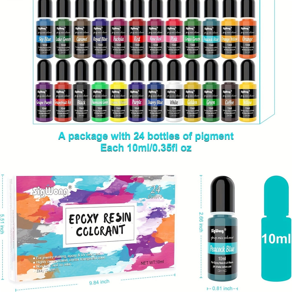 24 Color Liquid Epoxy Resin Colorant Set - Highly Concentrated Resin Dye for Jewelry Making, Resin Art, Painting and DIY Crafts, 0.35oz / 10ml Each, Complete Color Kit for Beginners and Artists
