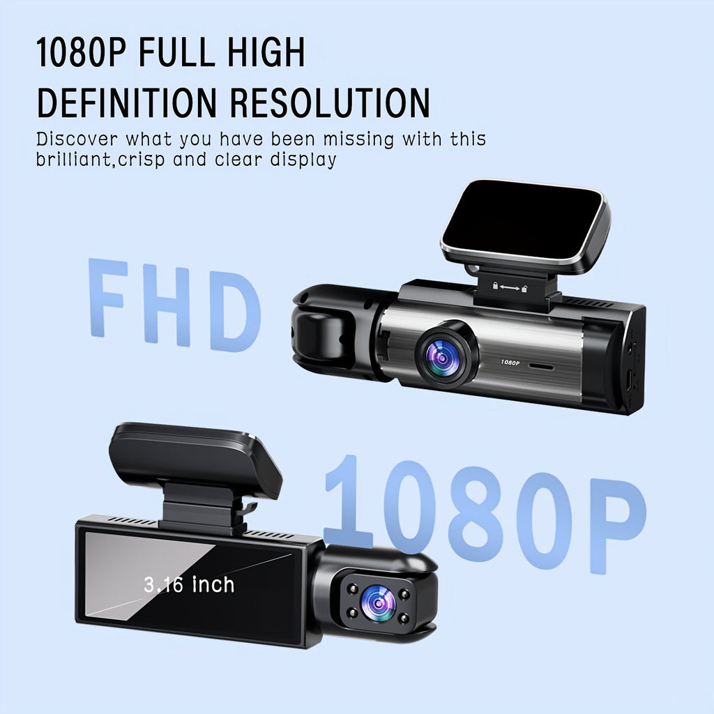 Dash Cam Front and Interior 1080P Front 720P Cabin IR Night Vision Loop Recording Wide Angle Car DVR Camera 3.16 Inch IPS Screen Optional 32GB SD Card for Cars Rideshare Uber Lyft Taxi New Drivers