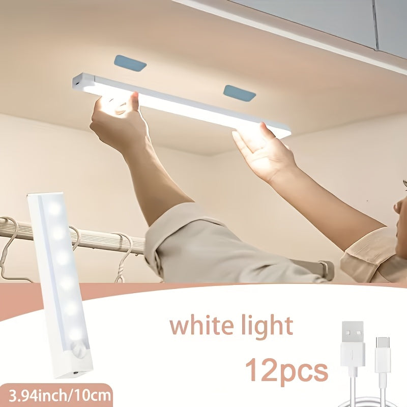 LED Motion Sensor Cabinet Lights USB Rechargeable – 3 Adjustable Modes Wireless Stick-On Night Light for Bedroom Staircase Kitchen Closet Hallway Under Cabinet Home Lighting 6 9 12pcs