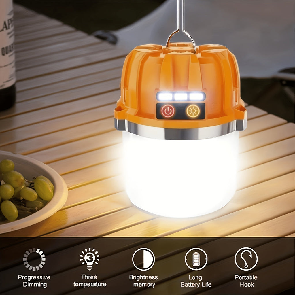 LED Camping Lantern USB Rechargeable with Built-In Power Bank, Ultra-Bright Portable Hanging Tent Light for Camping BBQ Patio Outdoor Emergency, Charges Mobile Phones, Freestanding & Hanging Design