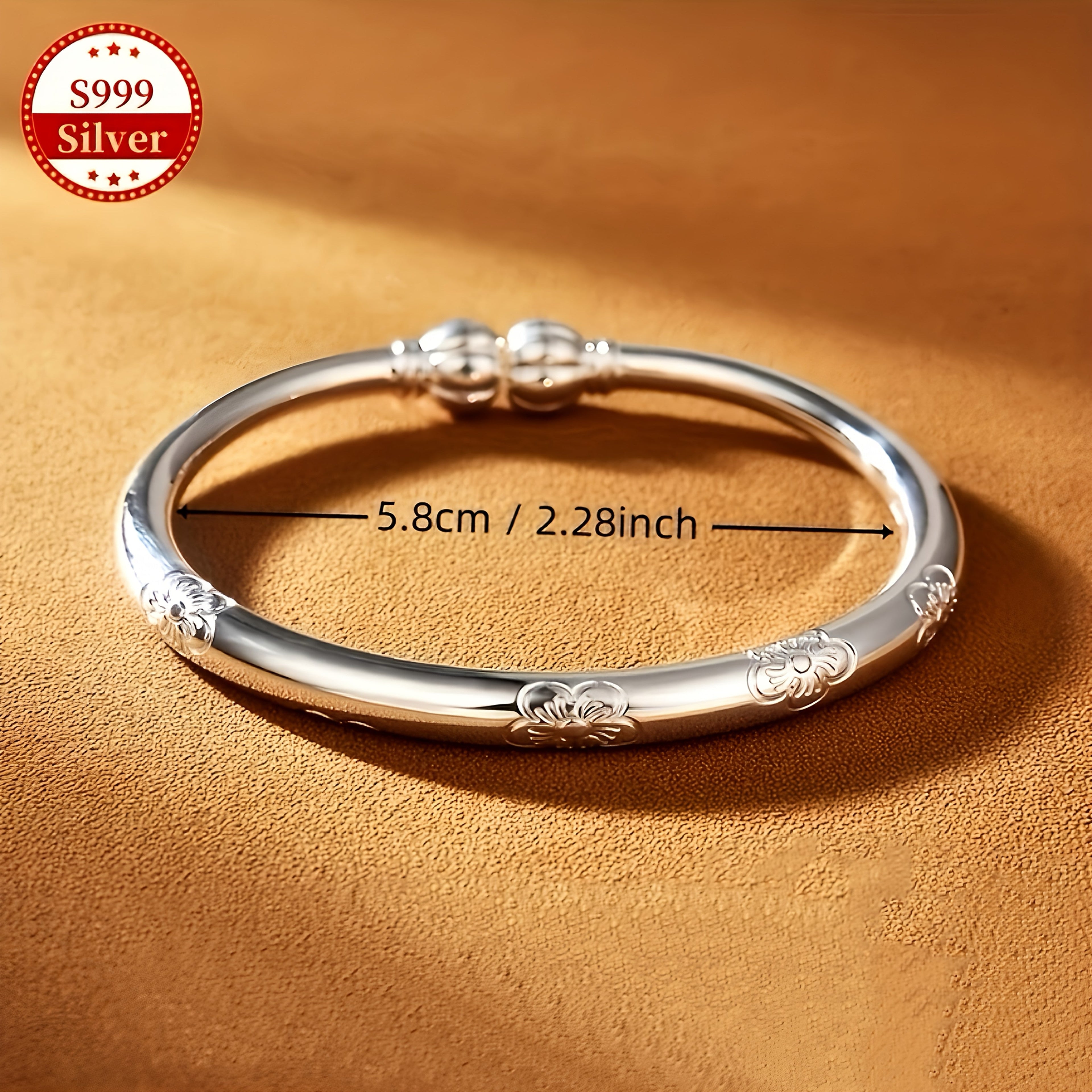 S999 Pure Sterling Silver Tribal Bracelet for Women – Hypoallergenic Ethnic Bangle for Daily Wear, Stackable Silver Jewelry Gift for Mother's Day Birthday Anniversary