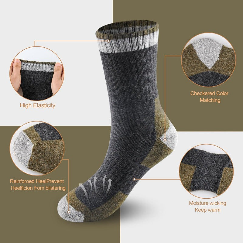 Men's Wool Socks 5 Pairs Extra Thick Thermal Winter Crew Socks – 300g/m² Heavyweight, Striped Pattern, Machine Washable, Size 7-13, Warm Fall & Winter Socks for Men