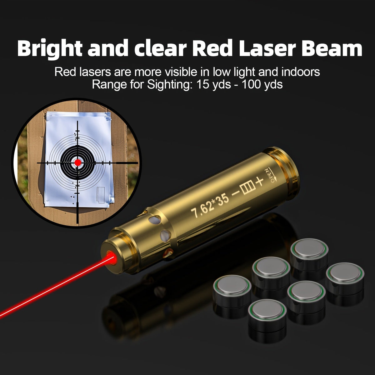 Laser Bore Sight Multi-Caliber Kit for 9mm, 45ACP, 223REM, 308WIN, 380ACP, 38SPL & 12GA – High-Precision Red Laser Boresighter for Rifles, Pistols & Shotguns, Easy Install, 2 Battery Sets Included