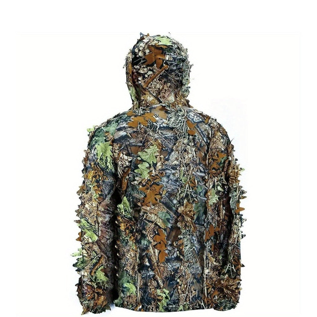 Men's Ghillie Suit 3D Leaf Camo Lightweight Hooded Jacket & Pants Set – Breathable 3D Camouflage Hunting Clothes for Deer Turkey Bow Hunting & Wildlife Photography, 0.95 lb Full Body Concealment Suit