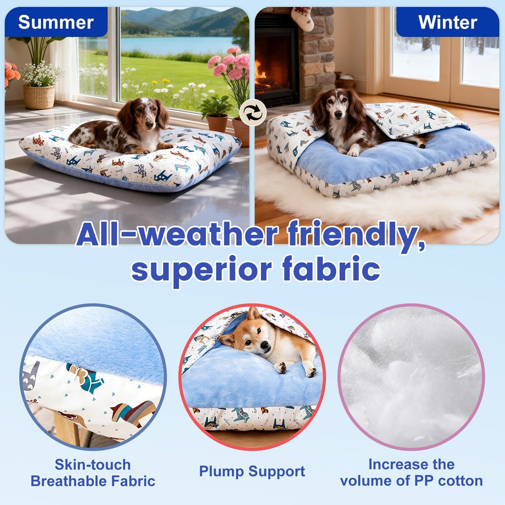 Washable Dog Bed Mat Breathable All-Season Pet Mattress with Removable Cover Non-Slip Bottom Cute Animal Patterns Crate Pad for Small Medium Large Dogs Indoor Cats