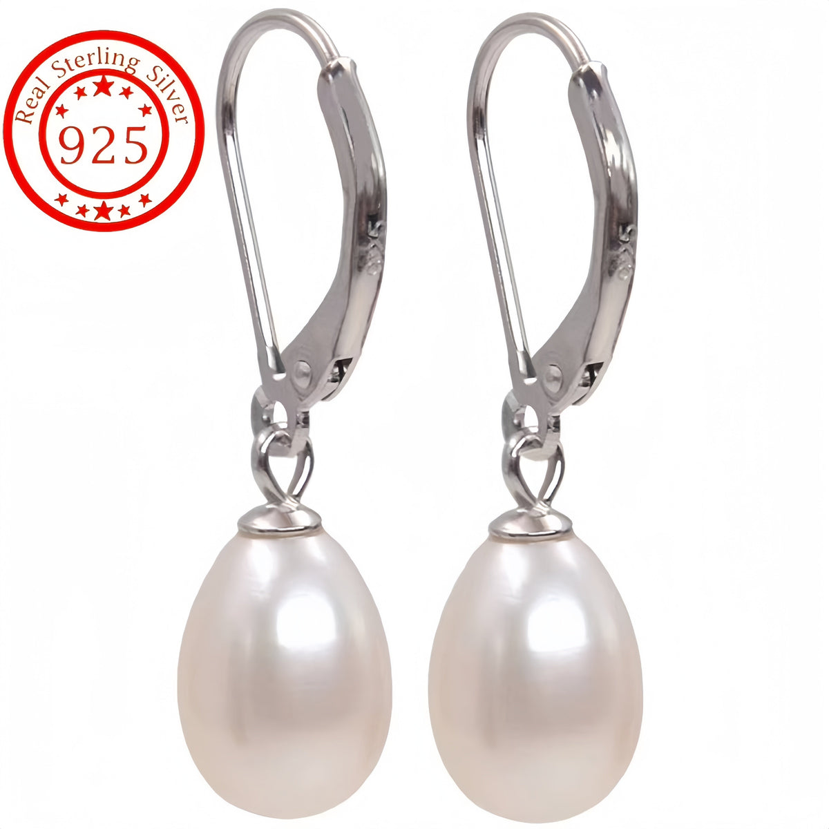925 Sterling Silver Genuine Freshwater Pearl Drop Earrings – French Elegant Dangle Lobster Clasp Hypoallergenic Bridal Wedding Jewelry Gift for Women Valentine's Day Anniversary
