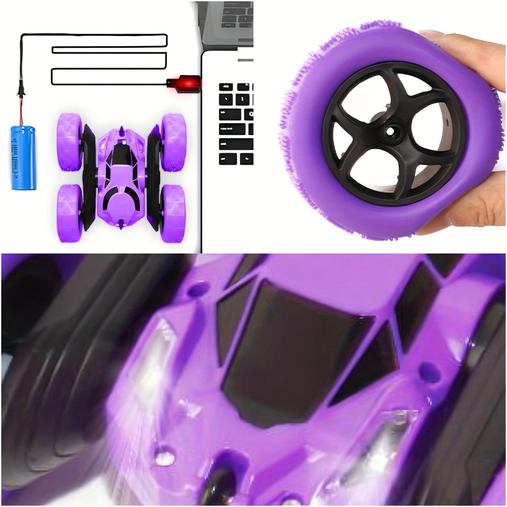 Double-Sided RC Stunt Car for Kids Ages 6+ – 2.4GHz 4WD 360° Flip Remote Control Car with LED Headlights, 1400mAh Rechargeable Battery, All-Terrain Stunt Vehicle, Birthday Christmas Gift