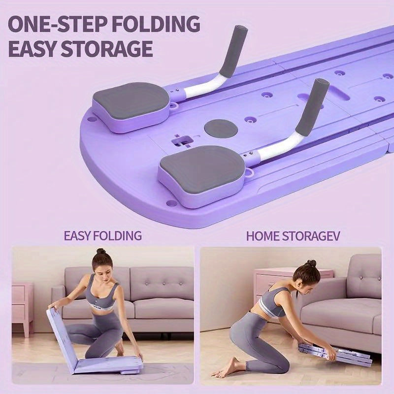 Foldable Pilates Board 8-in-1 with Resistance Bands for Home Gym – Multi-Color Core Ab Trainer, Anti-Deformation PP, Compact Storage, Full Body Workout Equipment for Women & Men, Pink Purple Black Gray