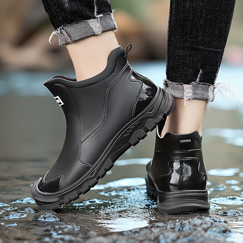 Lightweight Non-Slip Short Ankle Rain Boots for Men and Women Cushioned Insoles Breathable Lining Textured Anti-Slip Sole Fashionable Unisex Couple Rain Boots for Car Washing Outdoor Activities Black Beige US 5.5-12