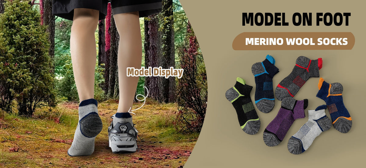 Merino Wool Hiking Socks 6 Pairs for Men & Women – Cushioned Ankle Compression Running Work Socks, Moisture-Wicking Breathable Low Cut No-Show Design, All-Season Blister-Free Comfort