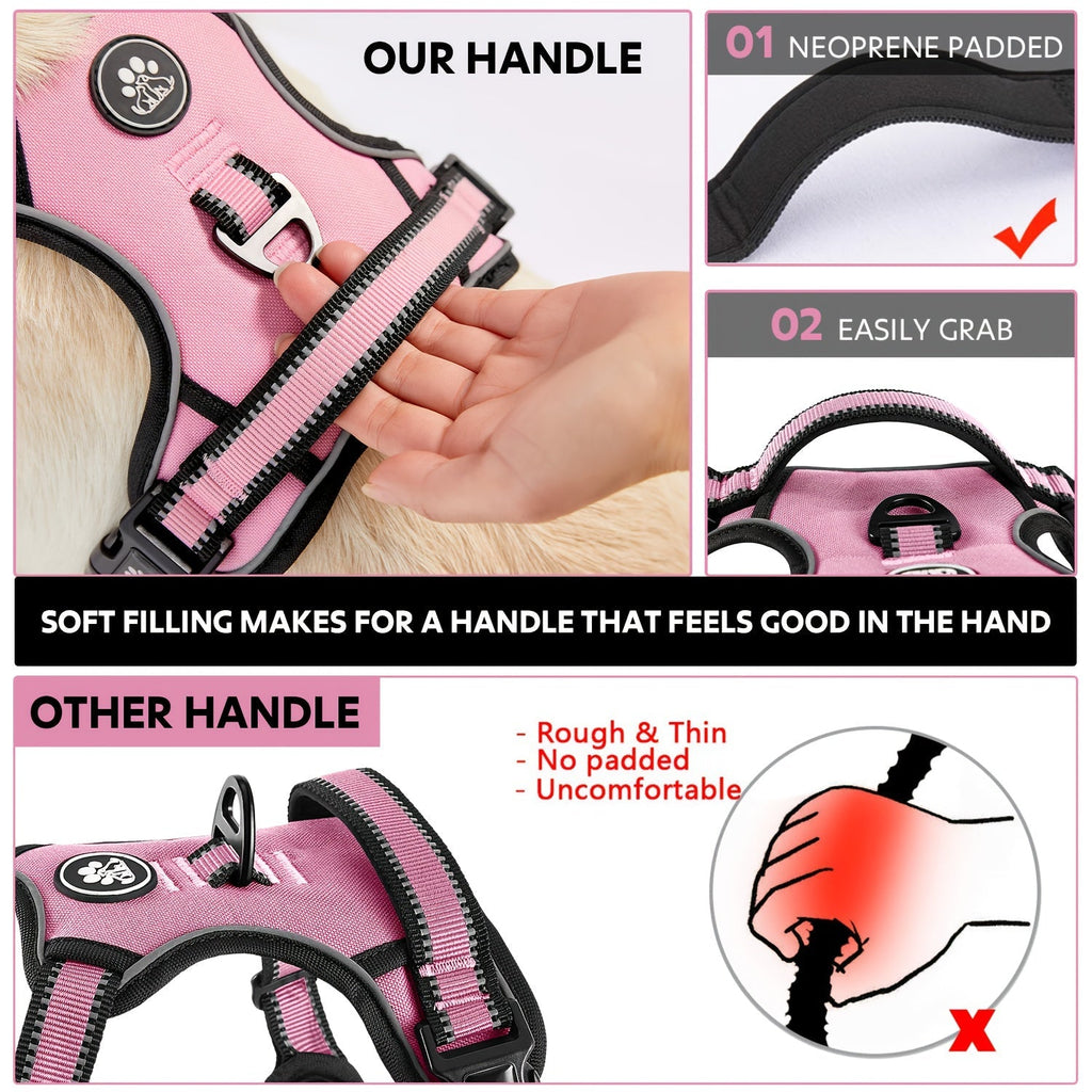 No Pull Dog Harness Set with Leash Retractable Seatbelt Collar Storage Strap Fully Reflective Breathable Mesh Adjustable Vest Harness Front Back Clip Handle XS to XL 8 Colors