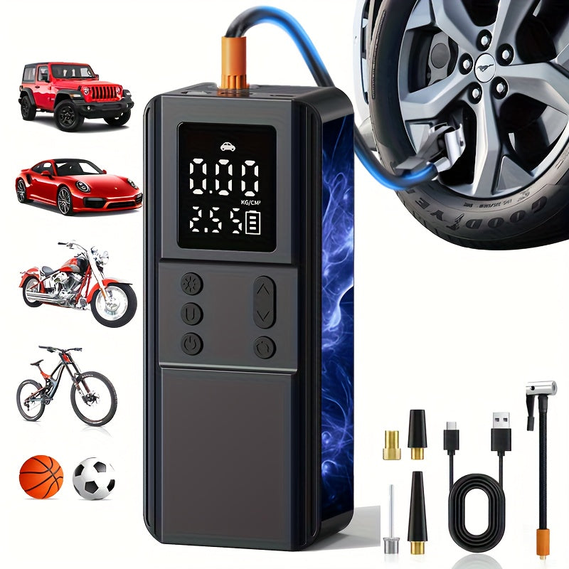 Portable Tire Inflator Air Compressor Pump for Car Tires Bicycle Motorcycle Balls Digital Pressure Gauge Auto Shut-Off LED Light USB Cigarette Lighter 12V Versions Black Blue Pink