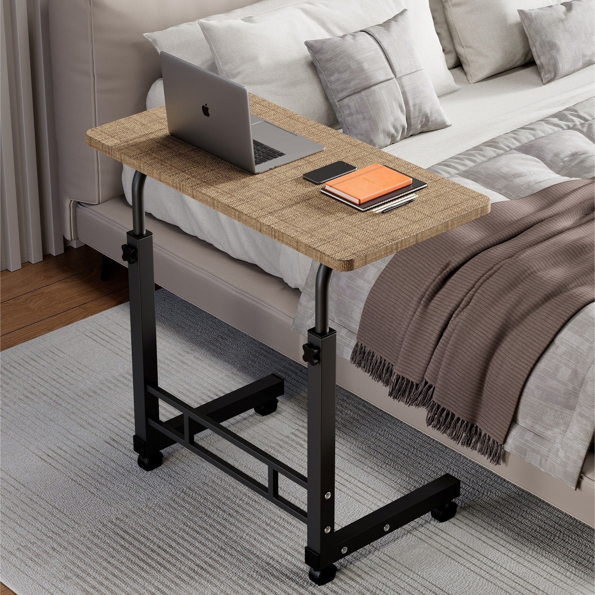 Mobile Lift Table Adjustable Height Rolling Laptop Desk with Wheels Bedside Sofa Side Table for Bedroom Home Office Dorm