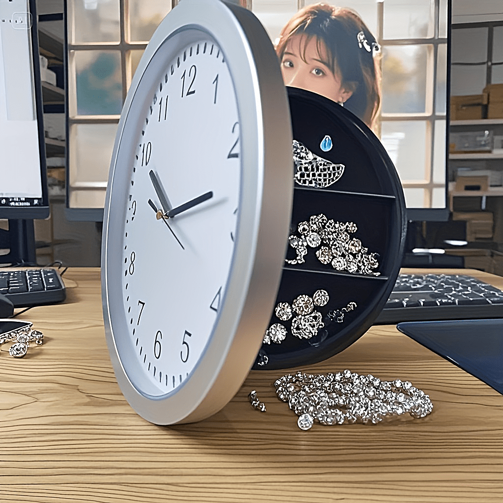 Wall-Mounted Diversion Safe Clock Hidden Secret Compartment Storage for Cash Coins Jewelry Valuables Silent Wall Clock Home Office Security Golden Black Silver
