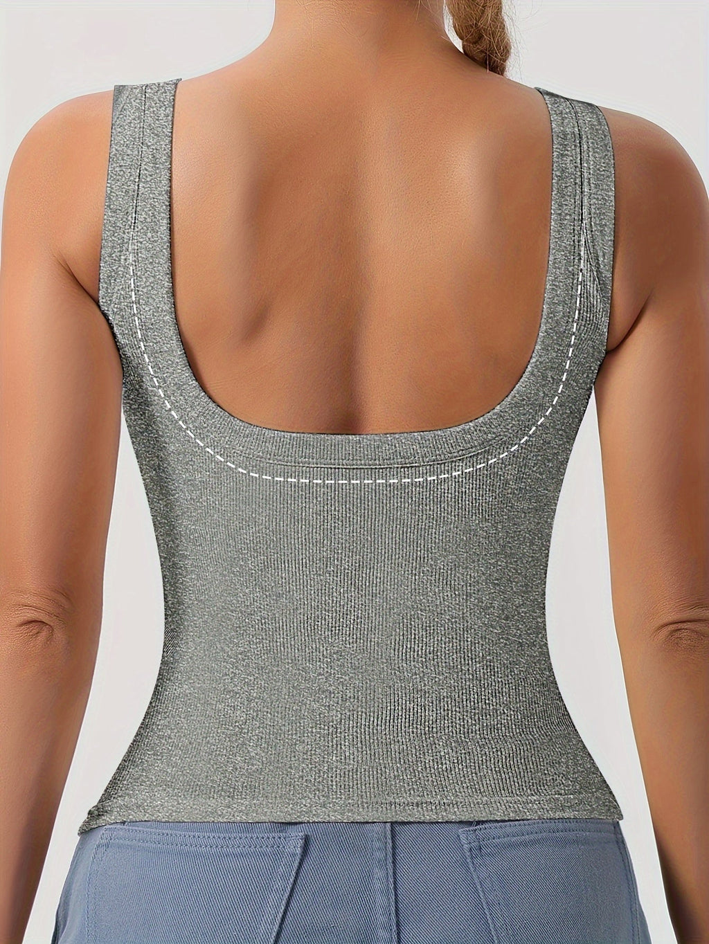 Women's Scoop Neck Tank Top with Removable Chest Padding – Slim Fit Padded Bra Sleeveless Summer Casual Top 8 Colors XS-XL
