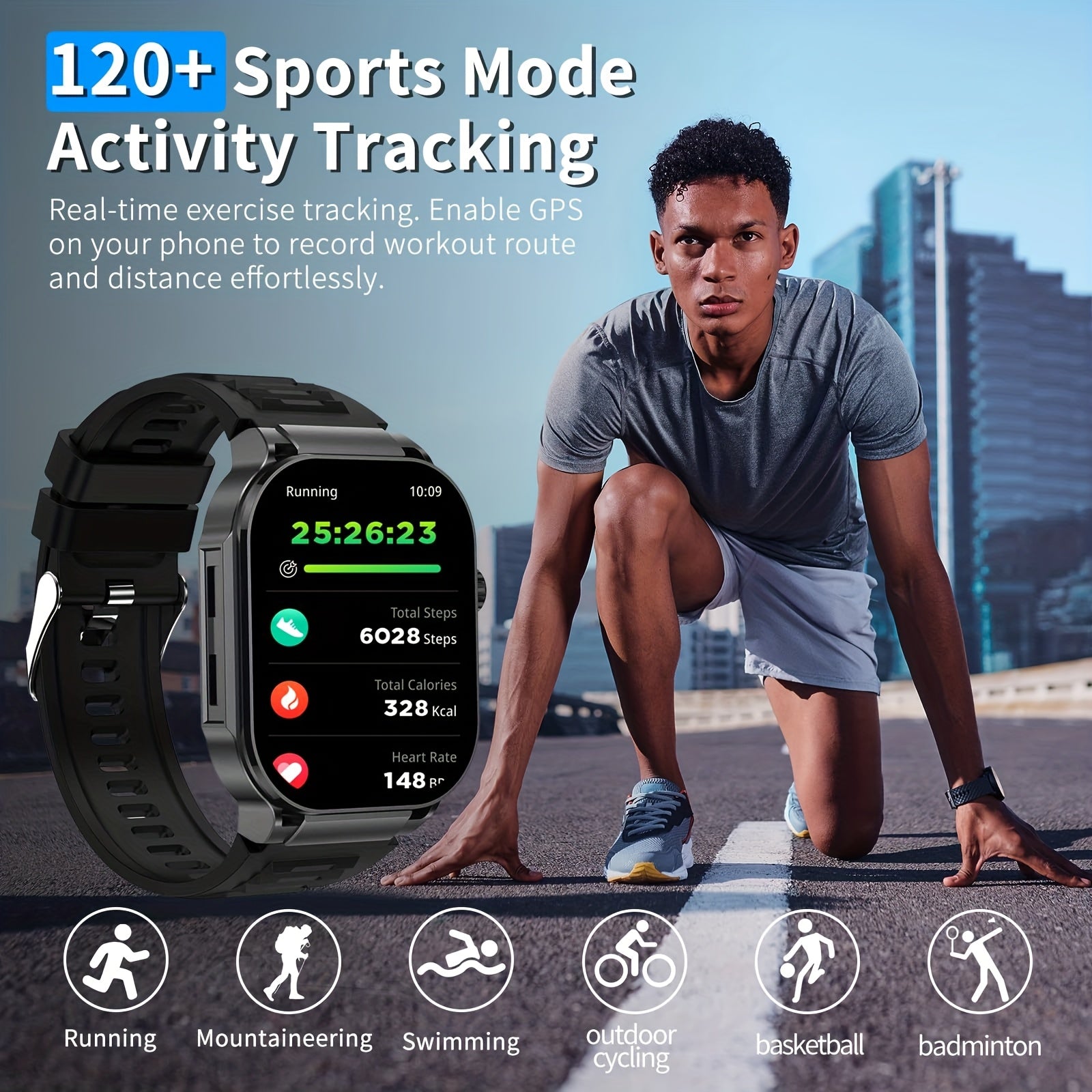 Smartwatch with AI Voice Command 2.1" HD Full Screen Bluetooth 5.3 – 400mAh Battery, Wireless Calls, SMS Alerts, 123+ Sports Modes, Music Playback, Heart Rate & Fitness Tracker for Men Women