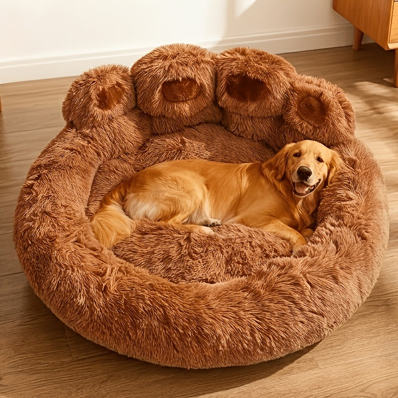 Bear Paw Plush Round Pet Bed for Dogs & Cats Soft Calming Non-Slip Cozy Puppy Bed – Small Medium Large, 20/24/28/36 Inch, Coffee Pink Gray