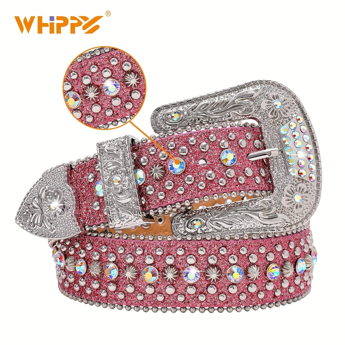 Rhinestone Belt Unisex Western Cowgirl Bling Faux Leather Removable Buckle – Sparkling Adjustable Waist Belt for Women Men 13 Colors Sizes S-XL Party Festival Halloween Christmas Gift