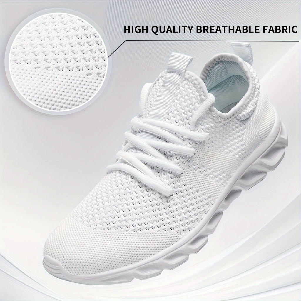 Men's Lightweight Knit Mesh Sneakers EVA Blade Sole Low-Top Lace-Up – Breathable Running Walking Gym Shoes in White Red Black All-Season US Sizes 6 to 13.5