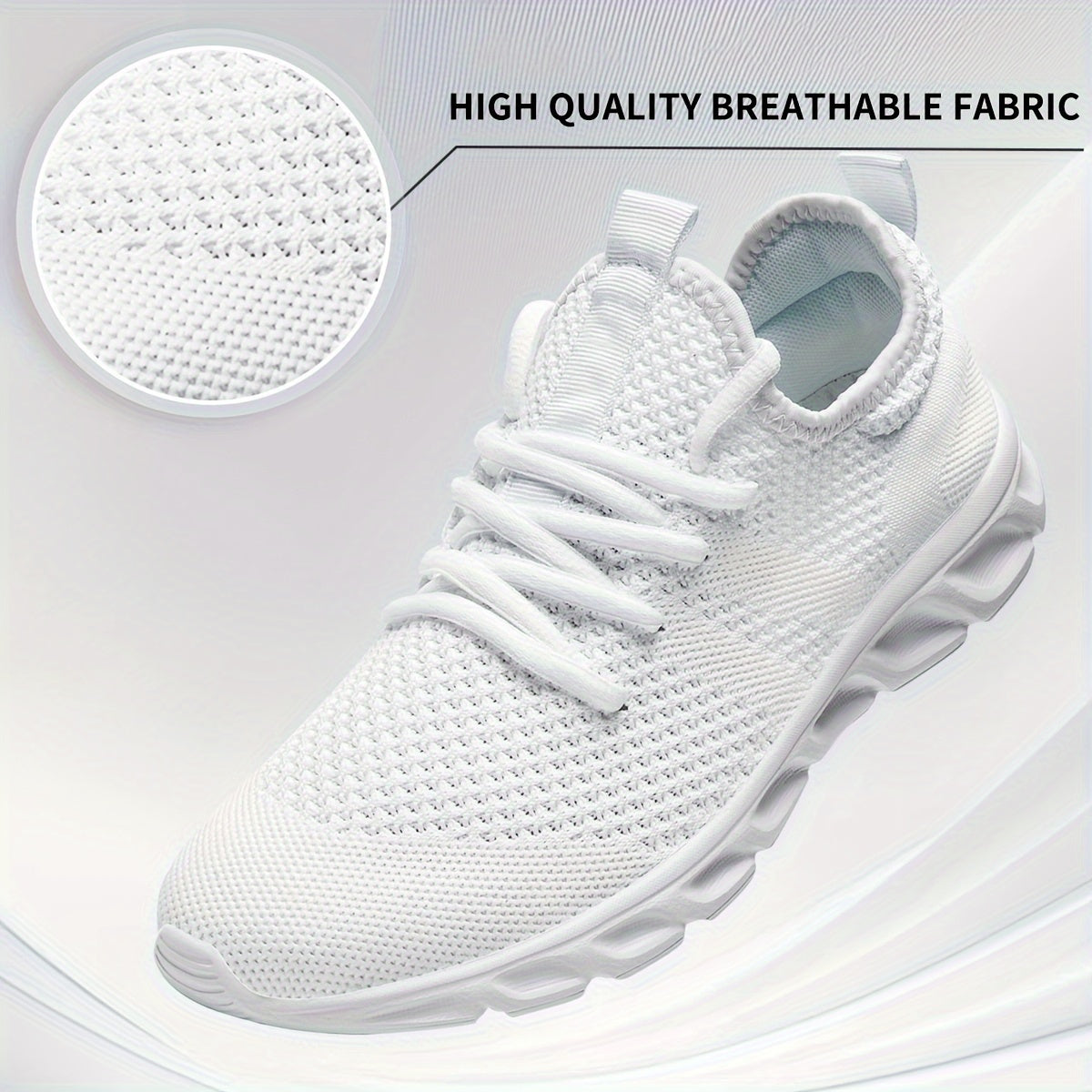 Men's Lightweight Knit Mesh Sneakers EVA Blade Sole Low-Top Lace-Up – Breathable Running Walking Gym Shoes in White Red Black All-Season US Sizes 6 to 13.5